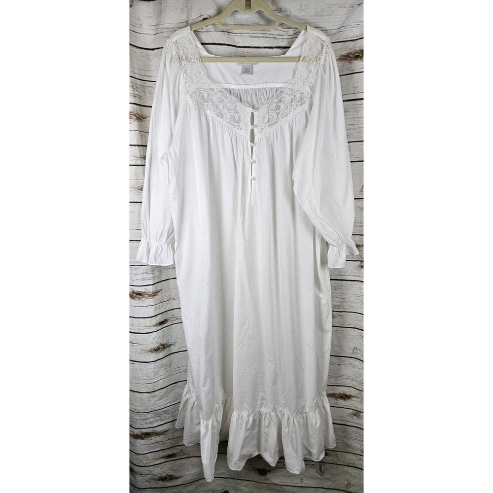 Solange Country White Cotton Lawn Nightgown 22/24 Ruffle Prairie Cottage Long